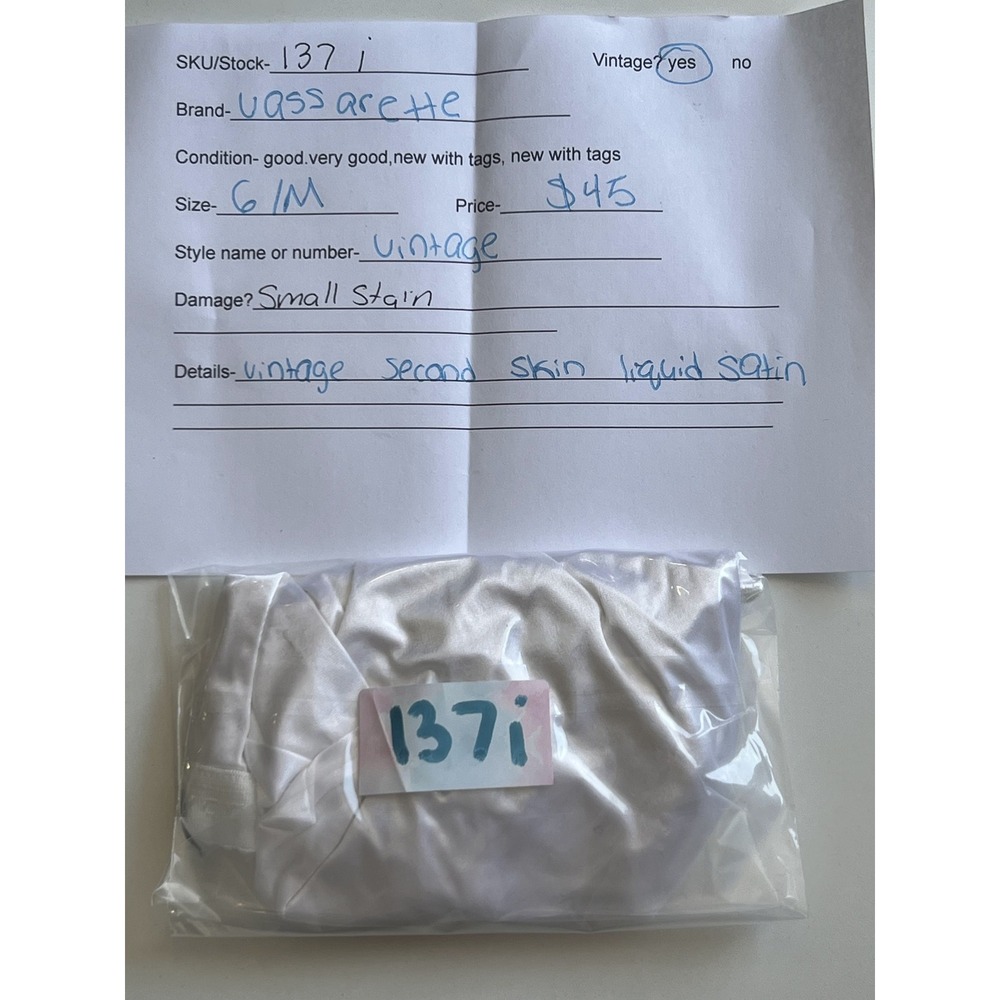 Vassarette Vintage White Second Skin Liquid Satin Logo Waistband Briefs Size 6 M - Picture 7 of 7